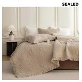 QSH 3PCs Dark Wheat Ruffled Quilt Queen Size