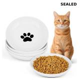 Ceramic Cat Food Bowls - 4 Pack Shallow Plates