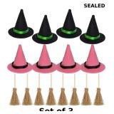 3x Mini Witch Hats and Brooms Witch Theme Party...
