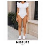 MISSUFE White Ruffled Sleeve Bodysuit