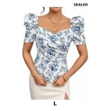 WDIRARA Women's Floral Print Puff Sleeve  Tops