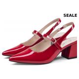 GENSHUO Womenï¿½s Slingback Chunky Heels