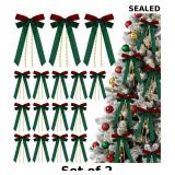 24 Pcs Velvet Ribbon Bows for Christmas Tree x2