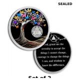 2x 4 Years Sobriety Coin Butterfly Tree of Life...