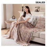 Soft Neon Color Knit Throw Blanket with Tassels