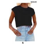 Womens Short Sleeve Crop Tops Round Neck T Shirts