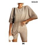 WDIRARA Women's 2 Piece Outfits Solid  Shorts Set