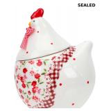 Alipis Chicken Cookie Jar - Red Floral Ceramic