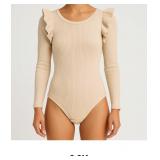Beige Ribbed Long Sleeve Bodysuit