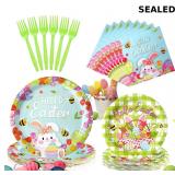 SiliFine 96 Pcs Easter Plates and Napkins