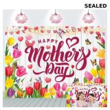 Happy Mother's Day Backdrop Tulip Floral Heart Mom