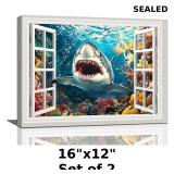 2x Quorin Shark Wall Art Funny Bathroom Ocean...