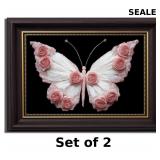 2x Dark Brown Framed Butterfly Canvas Wall Art...