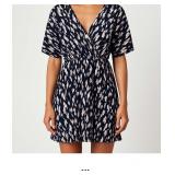 Navy Wrap Dress with Print