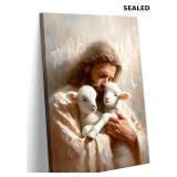 NMT Jesus and Lambs Canvas Wall Art, 12x16in