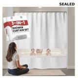Dual-Layer Shower Curtain with Clear Window