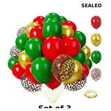 3x Lukiituke Christmas Balloons, Red and Green