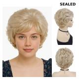 GNIMEGIL Golden Blonde Curly Wig Natural Short