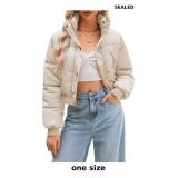 Women's Cropped Puffer Jacket Long Sleeve