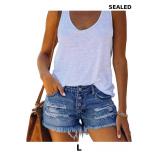 Womens Blue Ripped Denim Jean Shorts