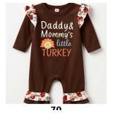 Brown Baby Romper with Floral Trim