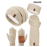Women Beanie Scarf Gloves Headband Set
