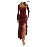 Women's Square Neck Long Sleeve Maxi Dress
