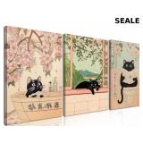 3Pcs Japanese Bathroom Canvas Wall Art Funny Black