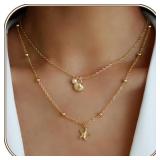 Shell Starfish Necklace for Women, 14k Gold Plated
