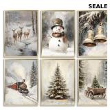 6pcs Retro Christmas Canvas Wall Art Tree Snowman