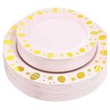 U-QE 175PCS Black Plastic Plates&Pre Rolled Napkin