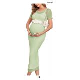 AISWI Maternity Mesh Dress Ruched Side Round Neck
