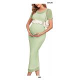 AISWI Maternity Mesh Dress Ruched Side Round Neck
