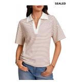 Rooscier Women's Polo Collar Striped Drop Shoulder