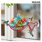 Window Hummingbird Feeder - Hand Blown Glass Mount