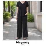 Maysoay Black V-Neck Top