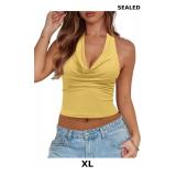 REORIA Women's Halter Tops Cowl Neck Backless
