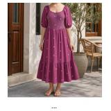 Purple Puff Sleeve Midi Dress