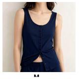 Navy Blue Button-Up Tank Top