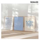 Set of 3 Christian Wall Art Blue Bible Verse