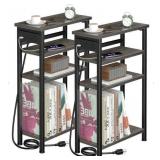 2PC Narrow Side Table with Charging Station