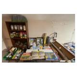 TABLE FULL OF TRAIN ACCESSORIES/SUPPLIES