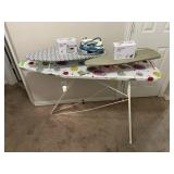 3 IRONING BOARDS, 1 FULL SIZE IRON , 1 SMALL IRON