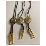 3 WESTERN BOLO TIES W/METAL SLIDES