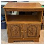 SOLID OAK CABINET W/ OPEN DISPLAY SHELF
