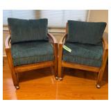 PAIR OF WOOD FRAME LOUNGE CHAIRS WITH CUSHIONS