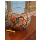 LARGE GLASS BOWL OF ADVERTISING MATCHBOOKS