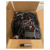 1 BOX FULL OF ASSORTED CABLES, ADAPTERS, & CORDS
