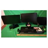 3 MONITORS & CLAMP ON KEYBOARD & DRAWER