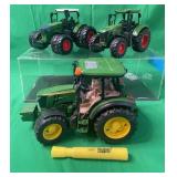 3 TOY TRACTORS & DISPLAY CASE ( LG ONE JOHN DEERE)